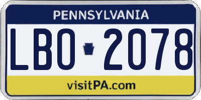 PA license plate LBO2078