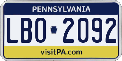 PA license plate LBO2092