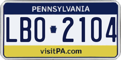 PA license plate LBO2104