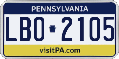 PA license plate LBO2105