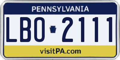 PA license plate LBO2111