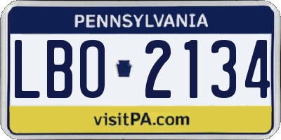 PA license plate LBO2134