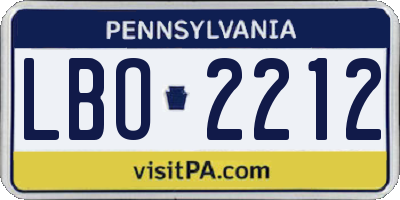 PA license plate LBO2212