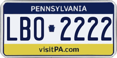 PA license plate LBO2222
