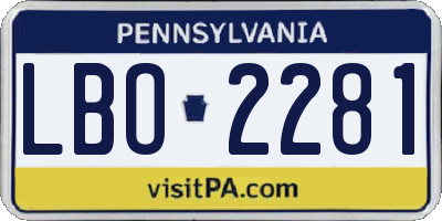PA license plate LBO2281