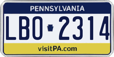 PA license plate LBO2314