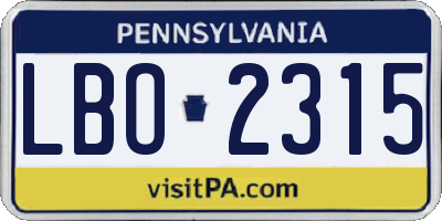 PA license plate LBO2315