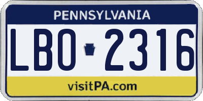 PA license plate LBO2316