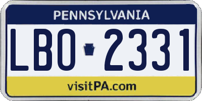PA license plate LBO2331