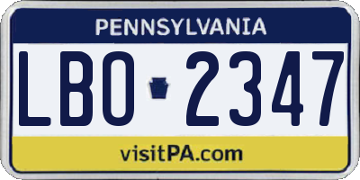 PA license plate LBO2347