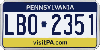 PA license plate LBO2351