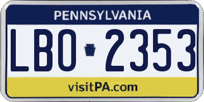 PA license plate LBO2353