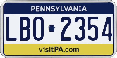 PA license plate LBO2354