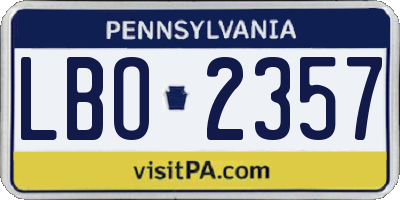 PA license plate LBO2357