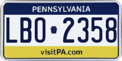 PA license plate LBO2358