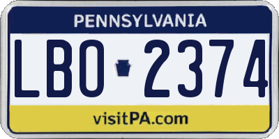 PA license plate LBO2374