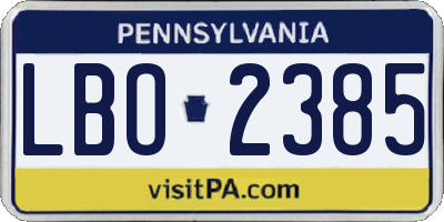 PA license plate LBO2385