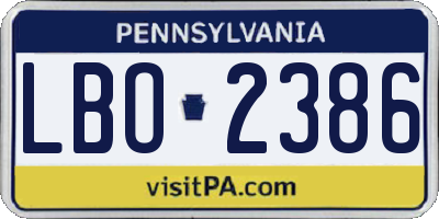 PA license plate LBO2386