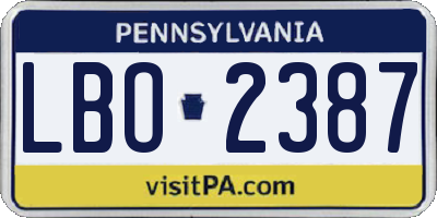 PA license plate LBO2387