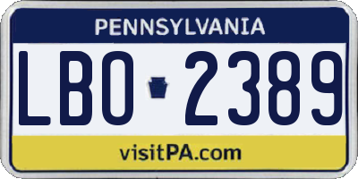 PA license plate LBO2389