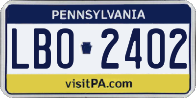 PA license plate LBO2402