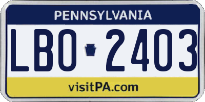 PA license plate LBO2403
