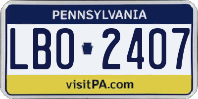 PA license plate LBO2407