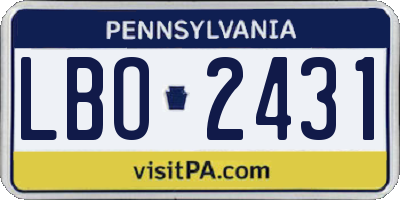 PA license plate LBO2431