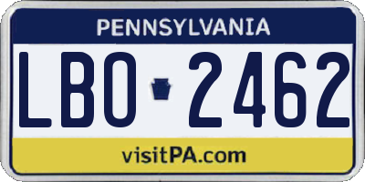 PA license plate LBO2462