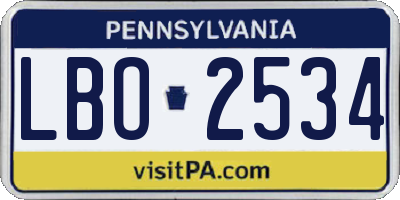 PA license plate LBO2534