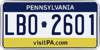 PA license plate LBO2601