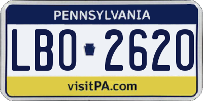 PA license plate LBO2620