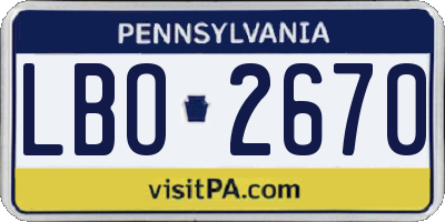 PA license plate LBO2670