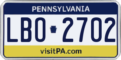 PA license plate LBO2702
