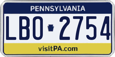 PA license plate LBO2754