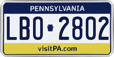 PA license plate LBO2802