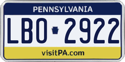 PA license plate LBO2922