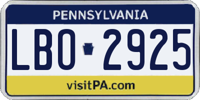 PA license plate LBO2925