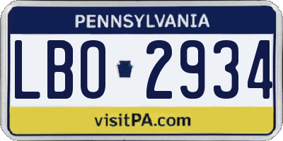 PA license plate LBO2934