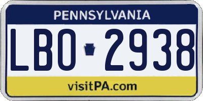 PA license plate LBO2938