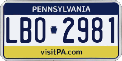 PA license plate LBO2981