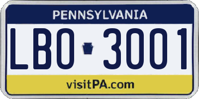 PA license plate LBO3001