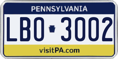 PA license plate LBO3002