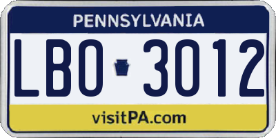 PA license plate LBO3012
