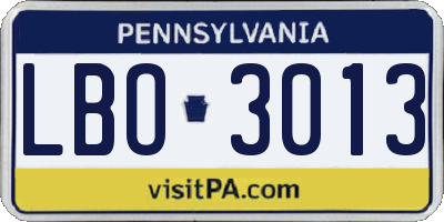PA license plate LBO3013