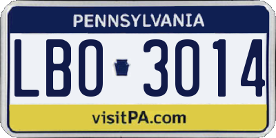 PA license plate LBO3014