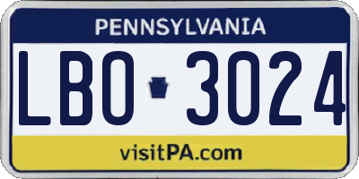 PA license plate LBO3024
