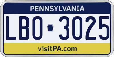 PA license plate LBO3025