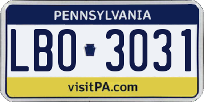 PA license plate LBO3031