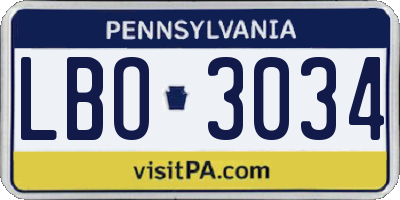 PA license plate LBO3034